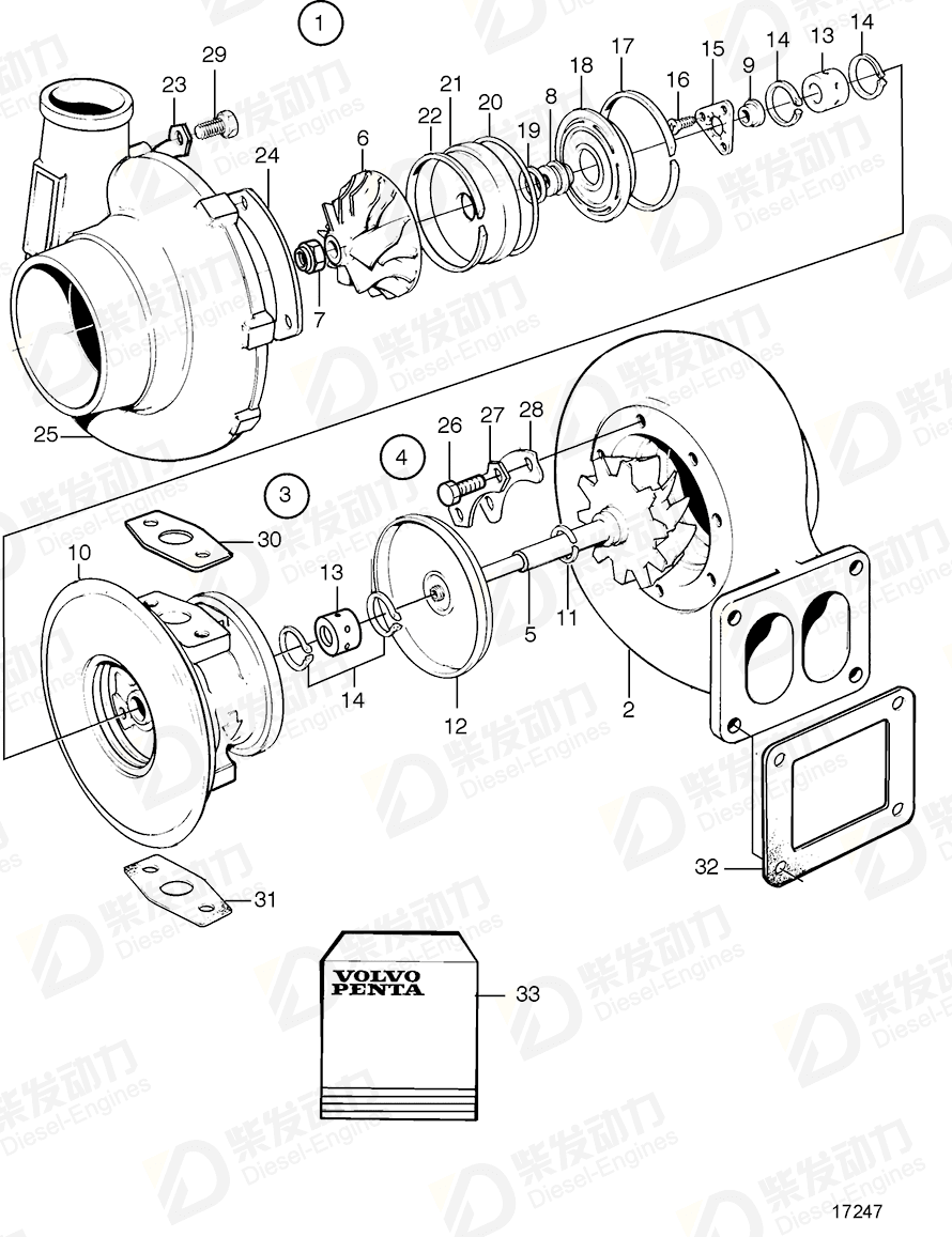volvo penta Turbocharger 3802066 Drawing volvo penta Turbocharger 3802066 Drawing